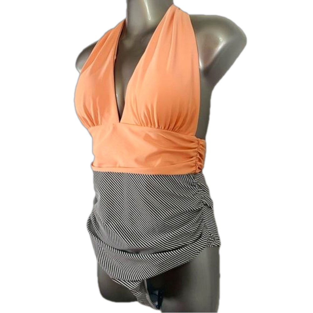 Cupshe Coral/Blk/Wht STRIPE ONEPIECE SWIMSUIT NWT SIZE M SKU0895 - Picture 3 of 7